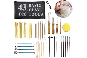 43PCS Pottery Clay Sculpting Tools: Air Dry Polymer Clay Tool Kit with Wooden Handles, Professional Ceramic Trimming & Carvin