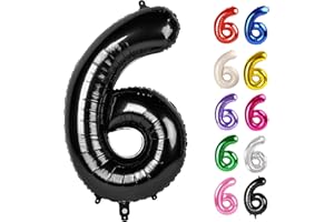 IWERP Black Number 6 Balloon 40 Inch, 6 Balloon Number, 6th Birthday Decorations, Black Party Supplies for Boys Girls