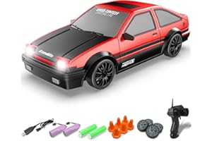RACENT 1:24 Scale RC Drift Car, 10MPH 4WD Remote Control Car with LED Light, Racing and Drifting Wheels, 2 Rechargeable Batteries, Toy for Boys, Girls, Kids (Red)