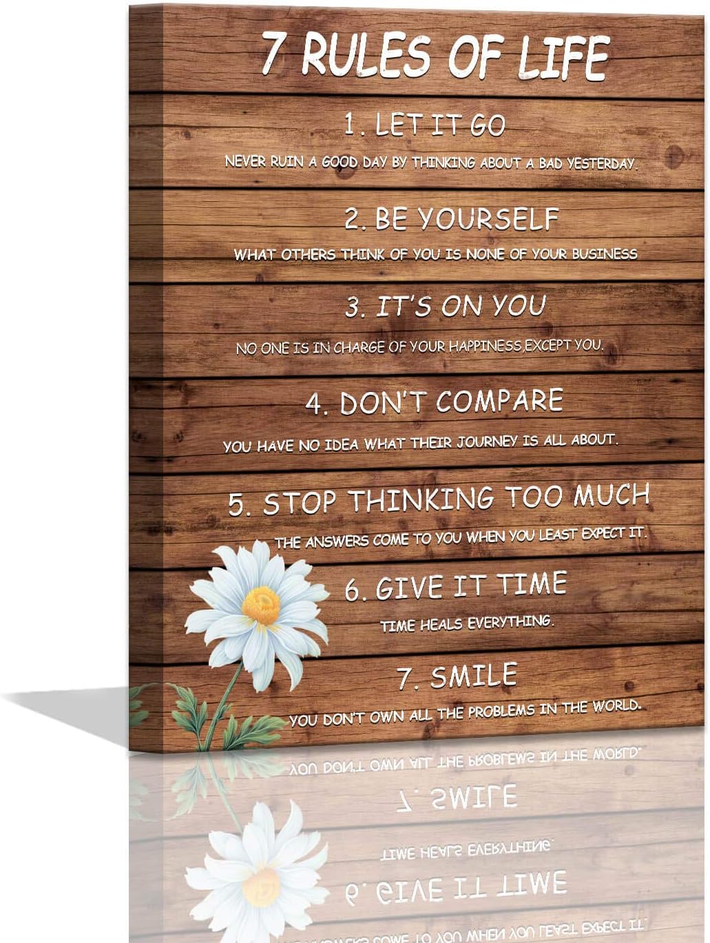 7 Rules of Life Motivational Wall Art for Man Office Wooden Planks Background Inspirational Canvas Wall Art for Bedroom Bathroom Dining Room Gallery Wrapped Positive Quotes Wall Decor Framed 12x16inch