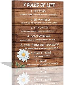 7 Rules of Life Motivational Wall Art for Man Office Wooden Planks Background Inspirational Canvas Wall Art for Bedroom Bathroom Dining Room Gallery Wrapped Positive Quotes Wall Decor Framed 12x16inch