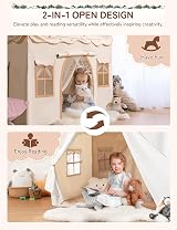 besrey 2-in-1 Kids Play House Tent with Lights Beige 130x90x130cm view 2