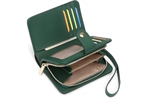 GAEKEAO Women's Wristlet Wallet with RFID Blocking, Small Vegan Leather Bifold Card Holder with Zipper Pocket & ID Window
