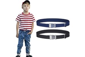 Kids Buckle Belt for Boys - Zinc Alloy Elastic Adjustable Stretch Belts for Girls, 2 Pieces