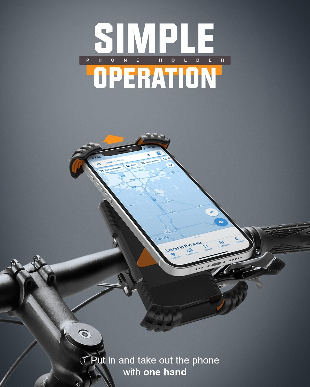 Beemoon Universal Phone Mount for Motorcycle, Scooter, Peloton Bike Phone Holder Compatible with iPhone 12 11Pro XR SE, All 4.7-6.8" Devices, Orange