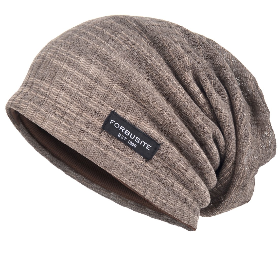 VECRY Men Cool Slouch Beanie Thin Summer Skull Hip-Hop Cap (Brown)