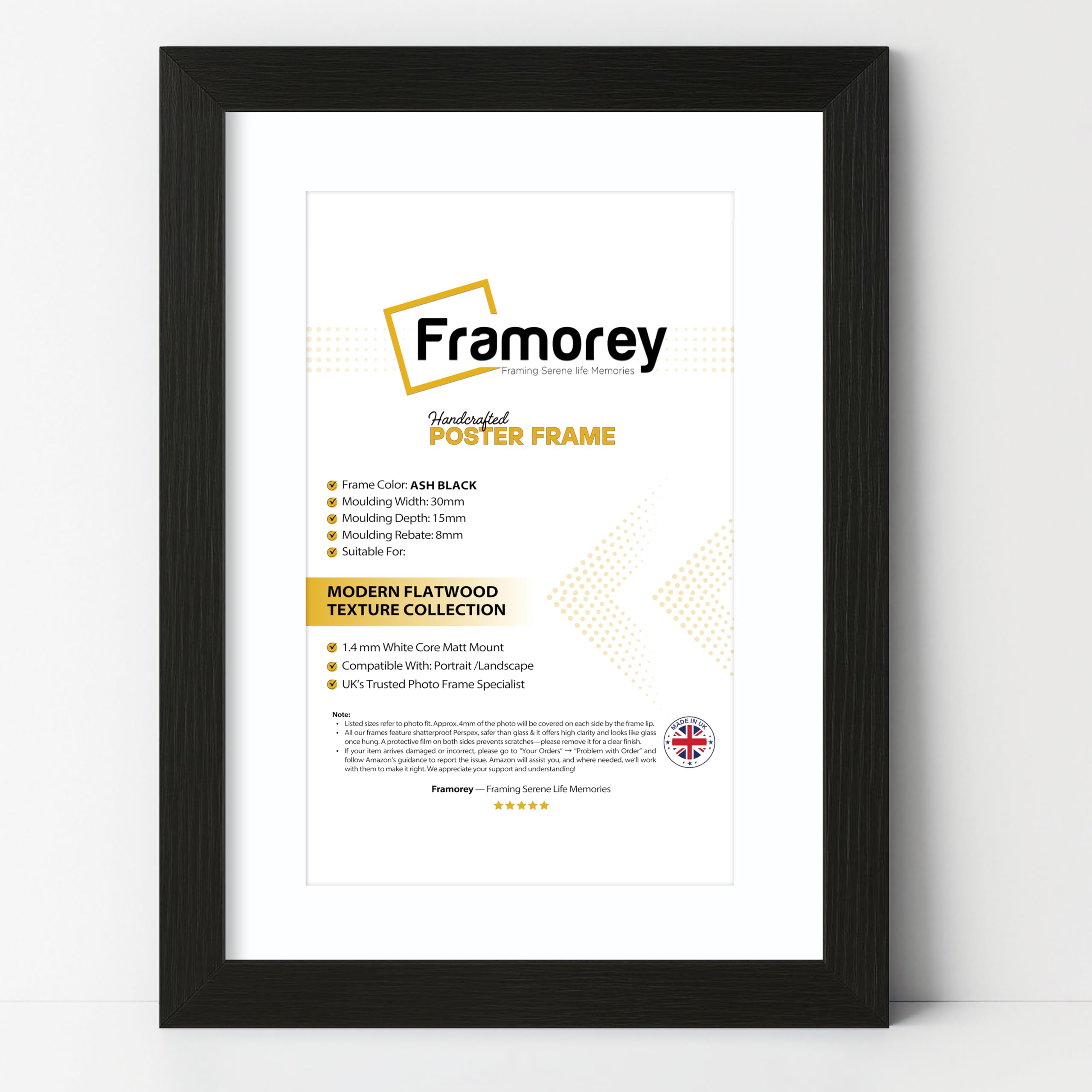 FRAMOREY A5 Picture Frame with 6x4 Mount, Wooden 14.8 x 21 cm Frames Featuring Clear Acrylic Glass for Table and Wall Mounting, Certificate Frame for Portrait, A5 Frame With A6 Mount
