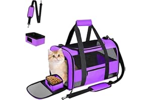 CUSSIOU Cat Carrier Dog Carrier Pet Carrier Airline Approved for Small Dogs Medium Cats Puppies Under 15 Lbs, Collapsible Soft Sided Dog Travel Carriers for Puppy and Kitten, Purple