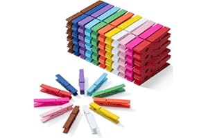 MiniTeasure 55pcs Clothespins, 2.9'' Heavy Duty Colored Wooden Clothes Pins, Multi-Purpose Colorful Clothing Pins, Wood Clips for Arts & Crafts Pictures Classroom Photos, Rust Resistant, Laundry