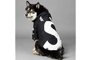 PQIQP “The Puppy Fans”Waterproof Dog Jacket for Small Medium Dog Puppy Raincoat with Hoodie Dog Winter Coat Windbreaker (New S Black, Medium)
