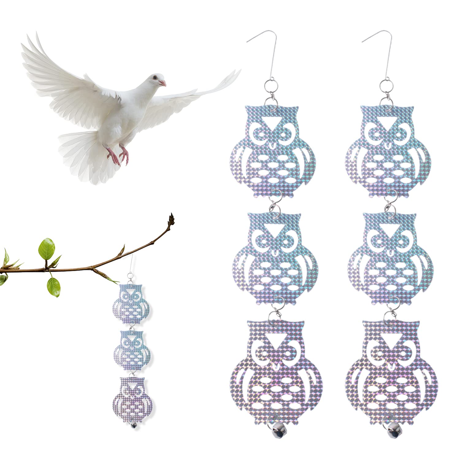 XPOOP 2pcs Reflective Bird Deterrent Rods, Repellent Bird Tape, Bird Control Set, Repellent for Bird, Bird Repellent Tape, Reflective Bird Deterrent Rods, to Keep Birds Away From Your Home, Garden