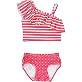 RuffleButts Girls UPF50+ Sun Protection One Shoulder Ruffle Tankini Two Piece Swimsuit