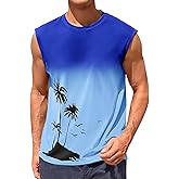 Runcati Mens Graphic Tank Tops Sleeveless Palm Tree Gradient Shirts Beach Hawaiian Gym Muscle Workout Tops