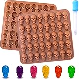 BUSOHA Gummy Skull Candy Molds Silicone, 2 Pack 40 Cavity Non-Stick Skull Silicone Molds with 1 Droppers for Chocolate, Candy