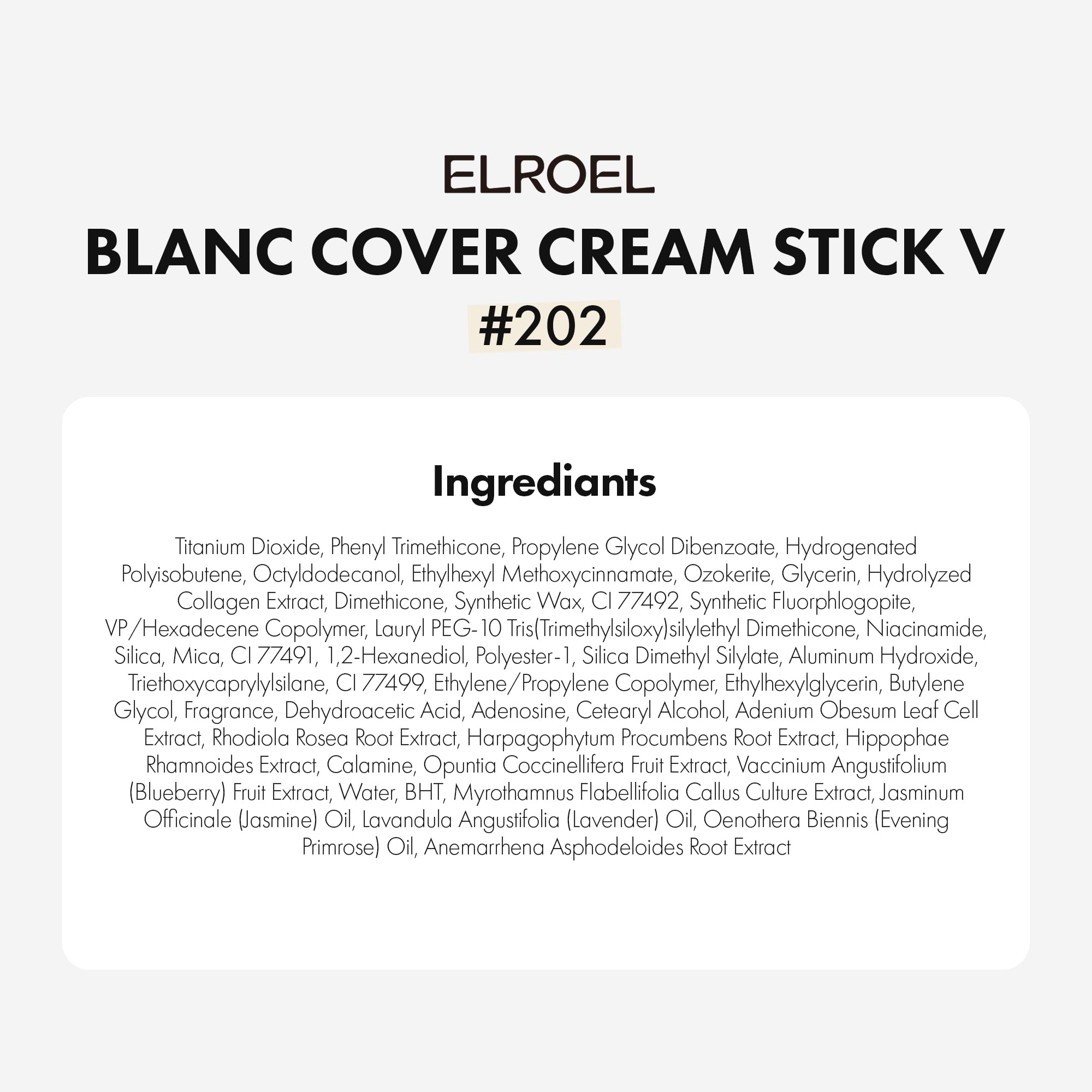 ELROEL Blanc Cover Cream Stick V White - Korean Color-Changing Foundation Stick with Volufiline - Medium to Full Coverage Dewy Finish Base Makeup - Dual-Ended with Detachable Brush (202 Natural)