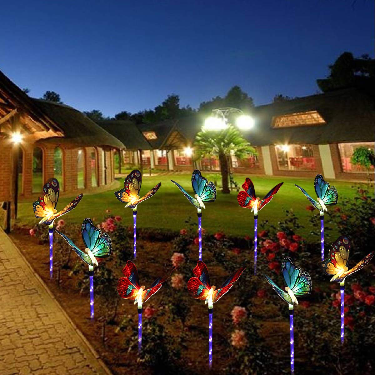 Outdoor Solar Garden Lights, Solar Stake Lights, Fiber Optic Butterfly Decorative Lights with a Purple LED Light Stake, Multi-color Changing LED Garden Lights, Outdoor Decor, Yard Art, Garden Decorations