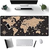 World Map Desk Mat Historical World Map Desk Pad Extra Large Computer Mouse Pad XL Black Topographic Mousepad Keyboard Pad for Desk Gaming Computer Laptop Office Non-Slip Desk Pad 31.5x11.8 in