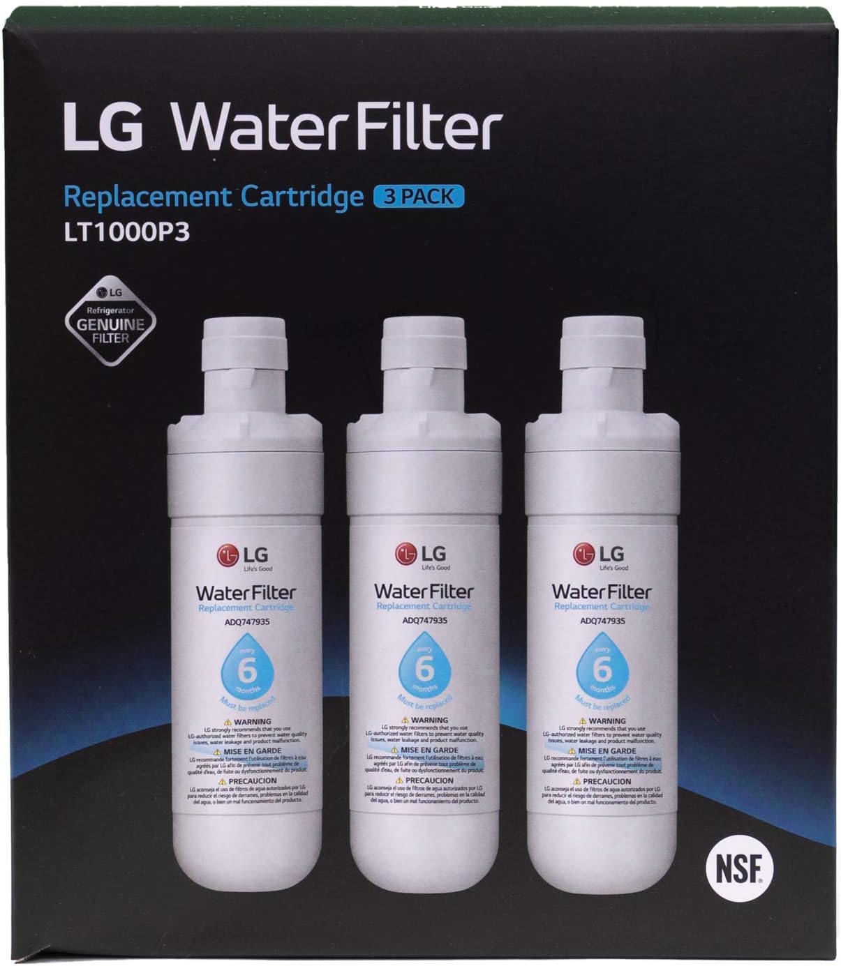 LG LT1000P3 6-Month / 200 Gallon Refrigerator Replacement Water Filter, 3, White: Home Improvement