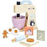 PairPear Wooden Toy Mixer for Kids Kitchen Playset –10 Piece Play Mixer Wooden Play Food Kitchen Cookie Bakery Toys, Kids Mixer Play Kitchen Accessories for Age 3+ Girls and Boys