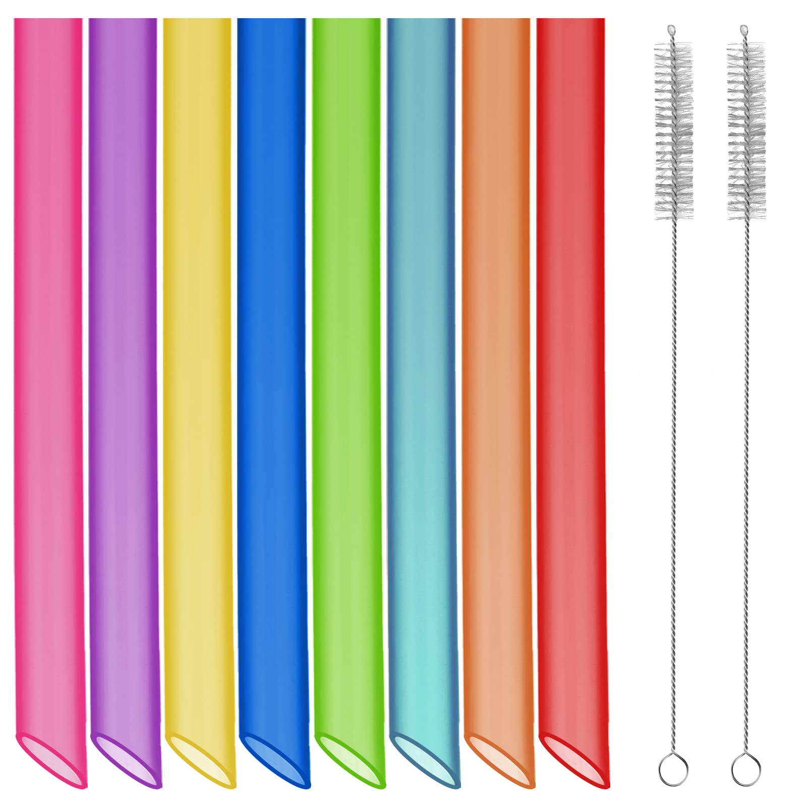 Svalor Reusable Boba Straws, 8 PCS Smoothie Wide Straws with 2 Cleaning Brushes, Colored Hard-Plastic Bubble Tea Milk Shake Juice (10 mm × 10.3 Inches), Green,orange,purple,red,white (xiguan-8)
