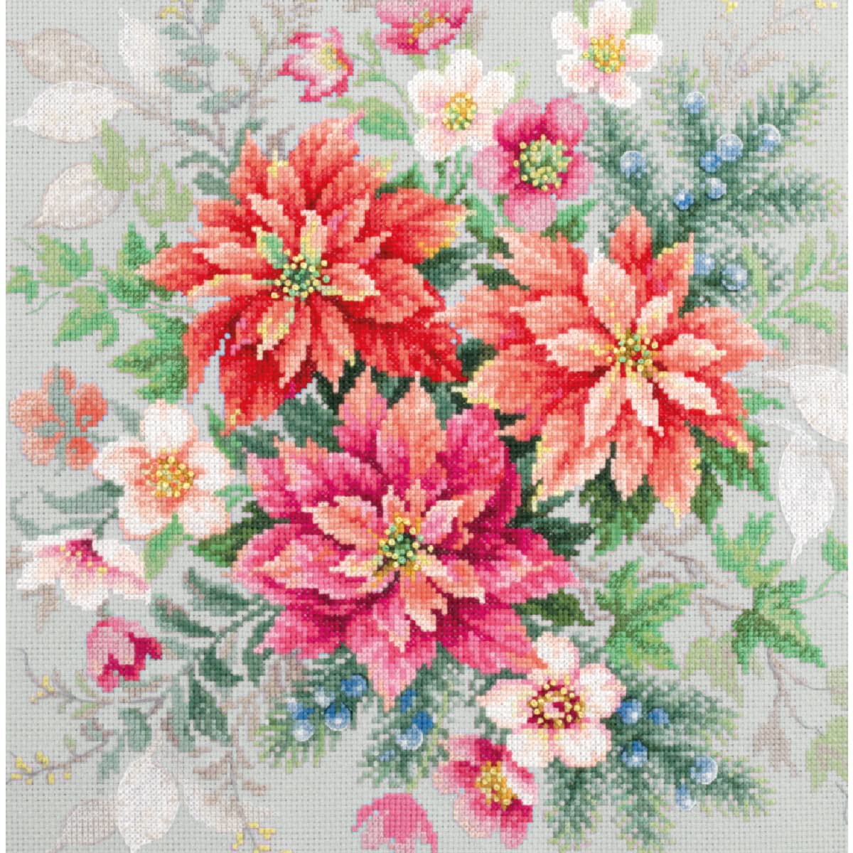Magic needle 214-273 ZW Flower Magic Christmas Star Cross Stitch Kit with Counted Pattern Zweigart Edition Cotton Multi-Coloured 30 x 30 cm