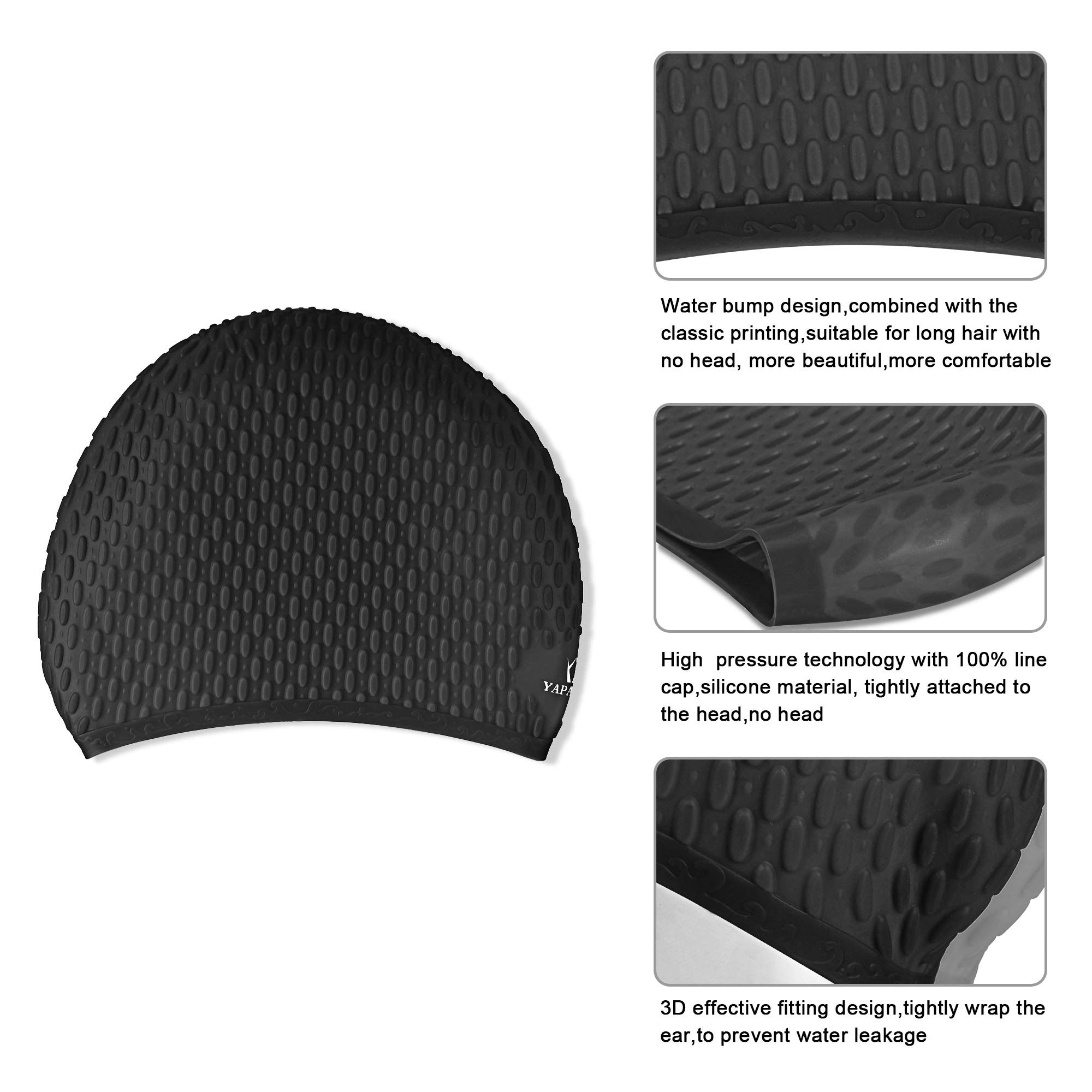 YAPA Swimming Cap for Long/Curly Hair 100% Silicone Swim Cap for Adult Swimming Laps Latex Rubber Reduce Water Intake Men Women UV Guys Girl Bathing Cap