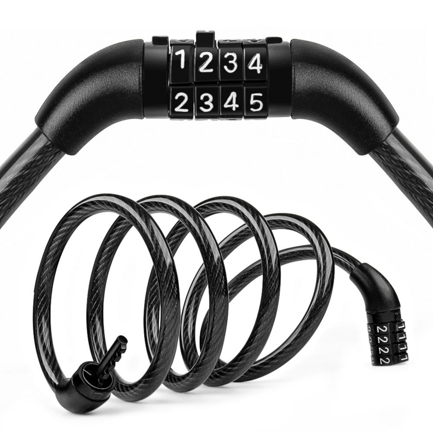 Flexzion Bicycle Lock Cable - 4 Feet, 5/16 Inch (8mm) Diameter Steel Bike Lock Cable, Compact & Easy to Use, with Pre-Set 4 Digit Bike Lock Combination - Security for Bicycles & Gates