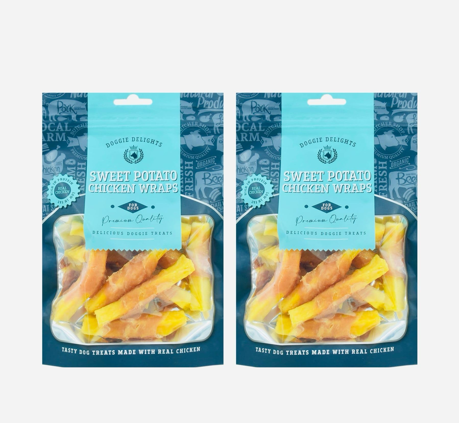 2x Doggie Delights Dog Treats For Dogs Premiam Quality Delicious Doggie Healthy Treats High In Protein Low in Fat Real (2x Sweet Potato & Chicken-Each 160g)