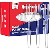 JOLLY CHEF 300 Count Clear Plastic Forks Heavy Duty, 7.1" Heat Resistant Solid and Durable Plastic Forks Disposable, Disposable Bulk Cutlery Suitable for Parties Supply Events Everyday Use