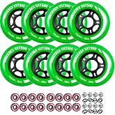 Rollerex VXT500 Inline Skate Wheels &ndash; 8-Pack with Bearings, Spacers and Washers - Durable Replacement Roller Blade Wheels for Indoor &amp; Outdoor Skating