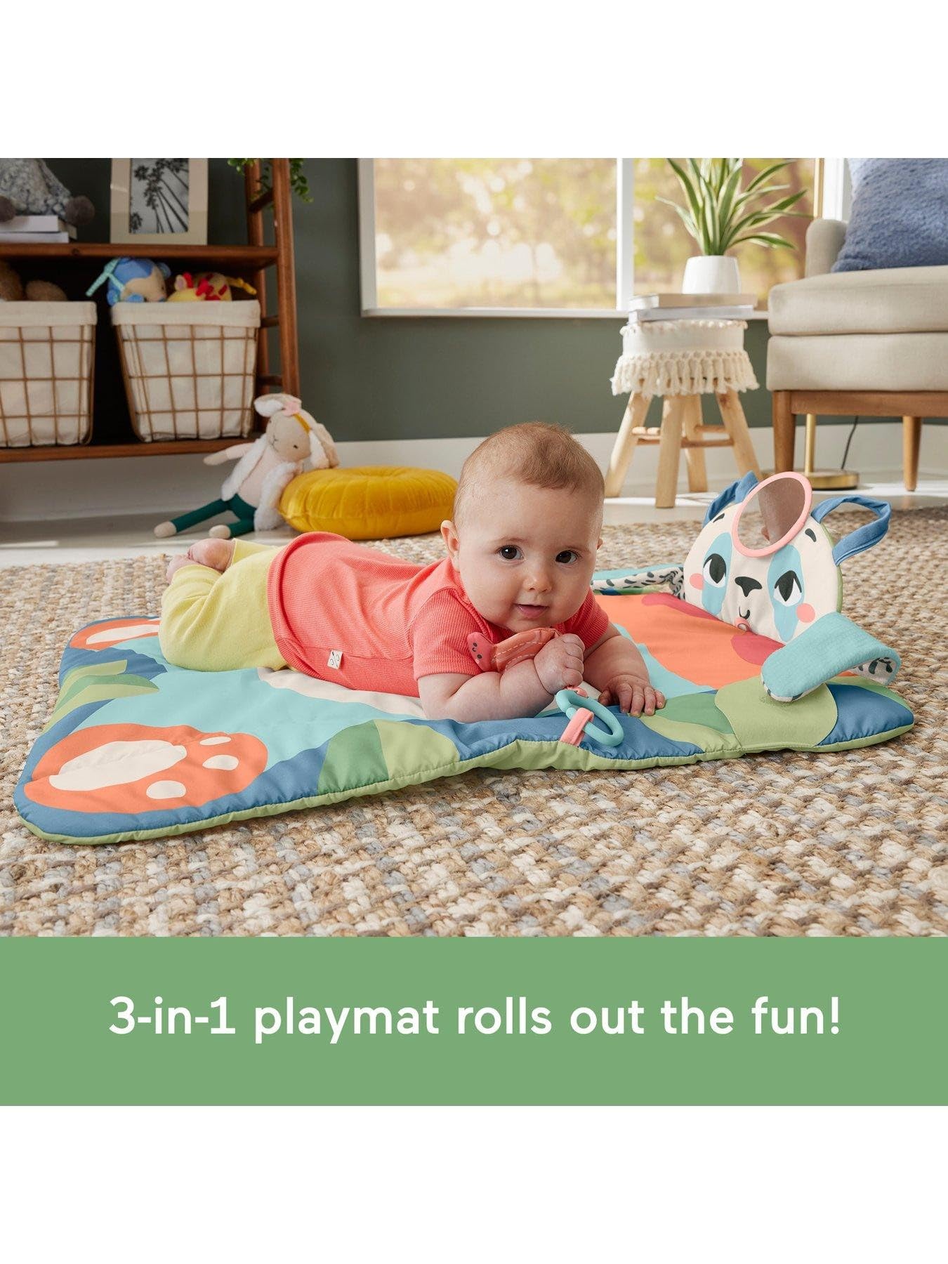 Fisher-Price Baby Planet Friends Roly-Poly Panda Play Mat, Portable Tummy Time Activity for Developmental Play for Newborns Ages 0+ Months