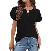 Falechay Womens Short Sleeve Tops Petal V Neck Blouses Dressy Casual 2026 Trendy Henley Shirts