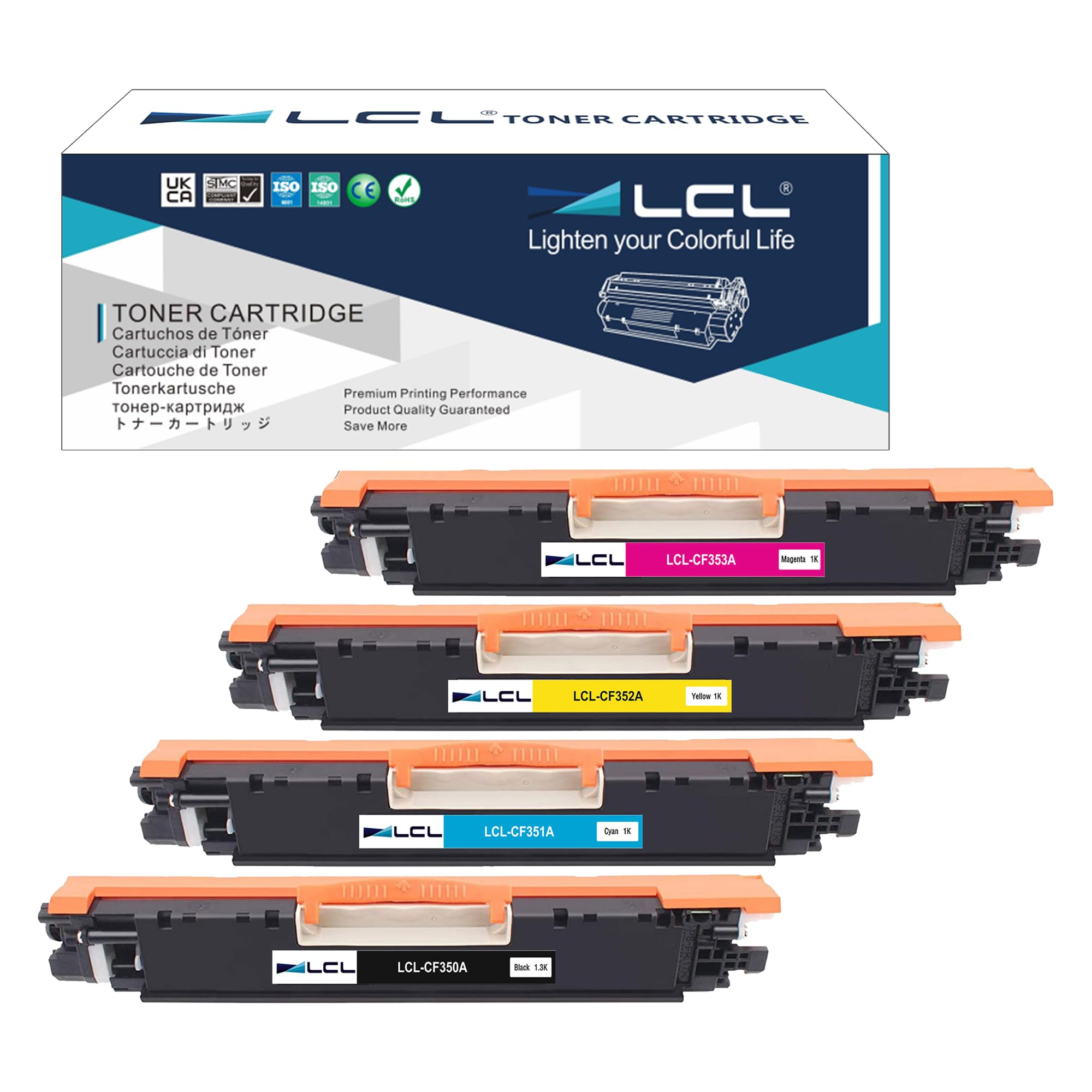 LCL 4PK Remanufactured Toner Cartridge 130A CF350A CF351A CF352A CF353A Replacement for HP Color LaserJet Pro MFP M176 M176FN M177 M177FW