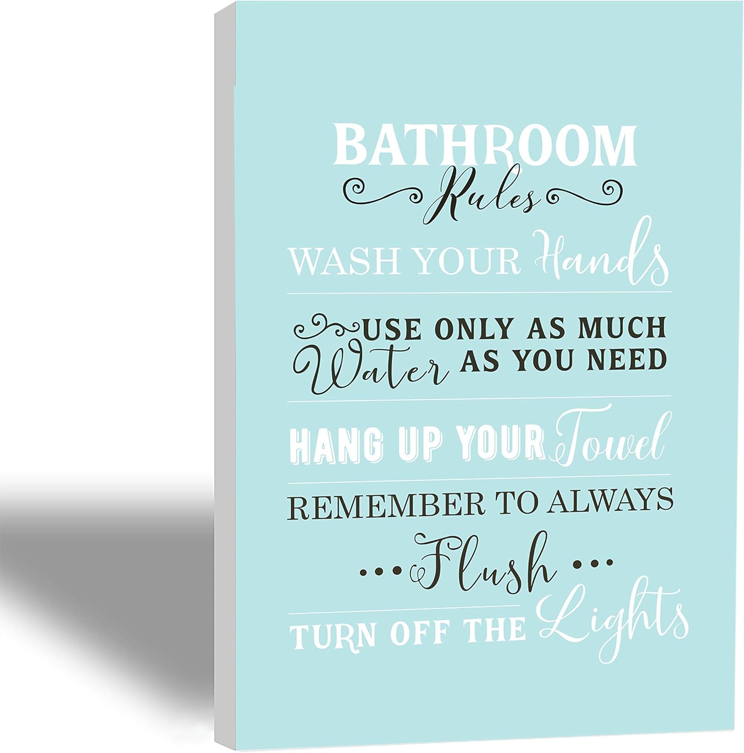 Canvas wall art for Bathrooms Vintage Teal Farmhouse rustic half bath decoration framed Aqua bathroom rules sign in Turquoise decor (10Wx14L)