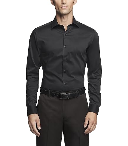 Haggar Men's Wrinkle Free Dress Shirt, Slim Fit Black : Clothing, Shoes & Jewelry