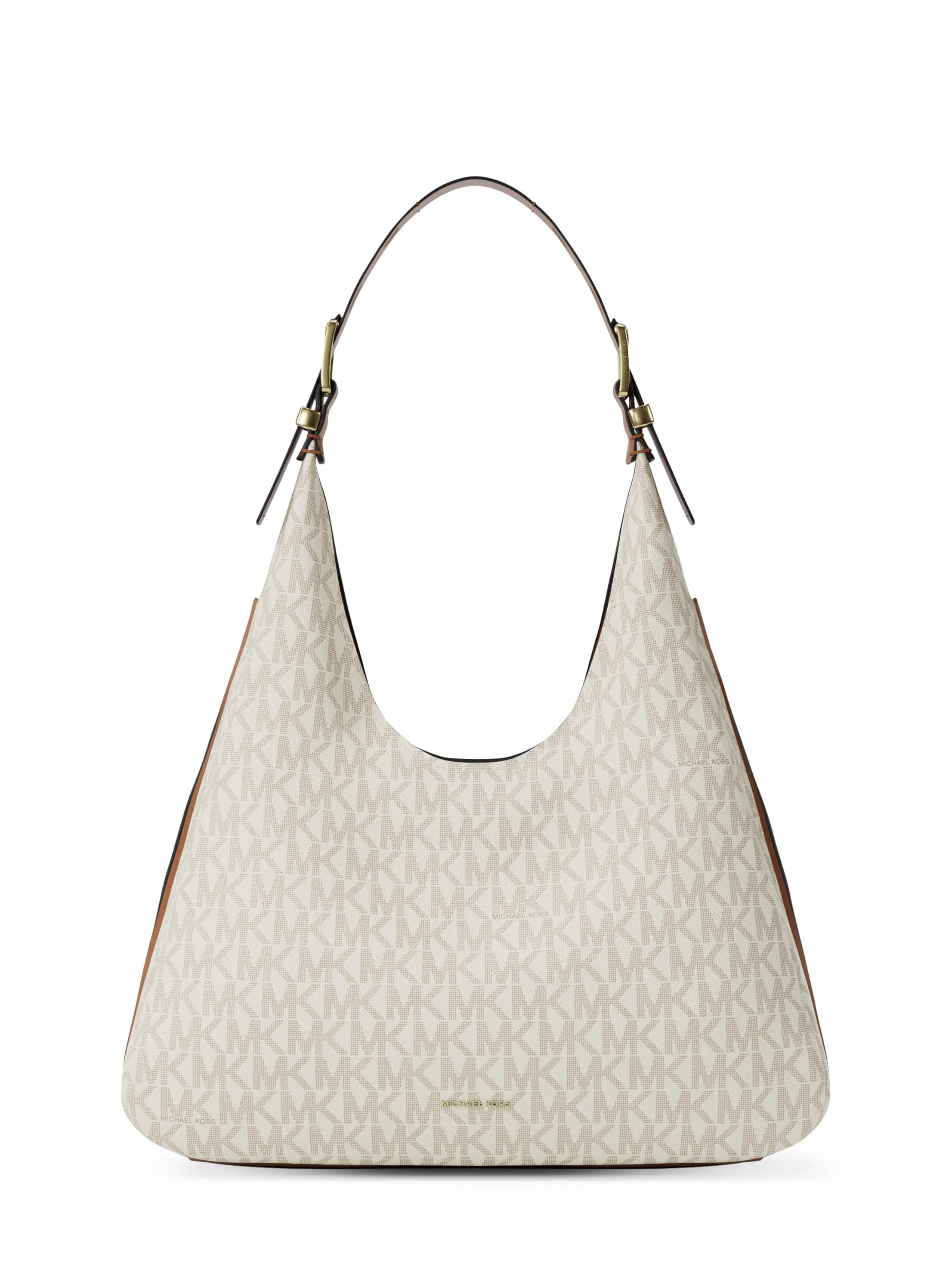 Michael Kors Nolita Large Hobo Shoulder, Gold-Tone Hardware/MK Signature Coated Twill/Vanilla/Acorn