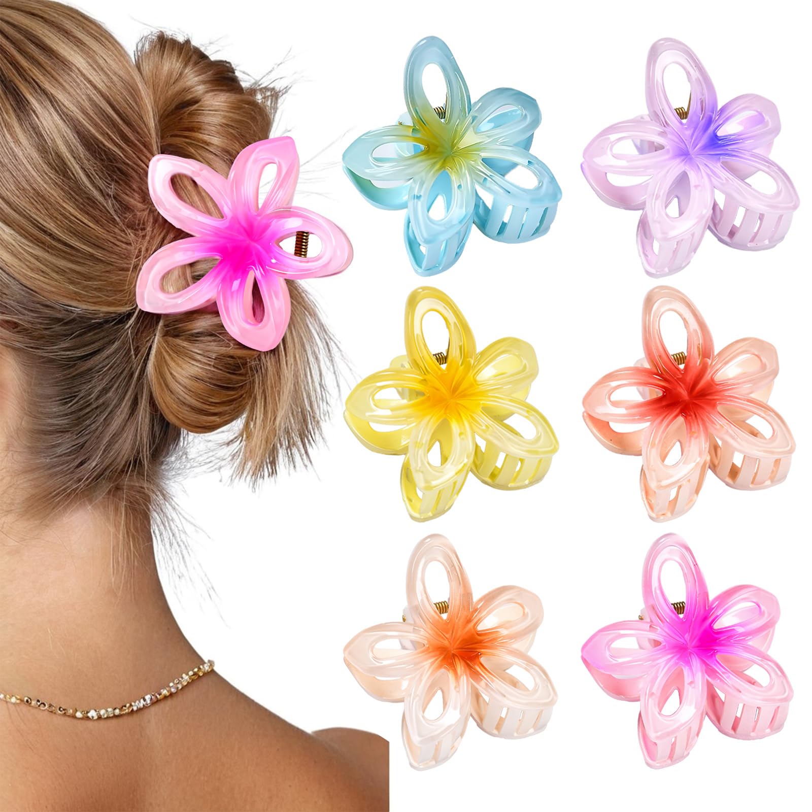 4 Pcs Elegant Large Claw Clips - NonSlip Matte Hawaiian Flower Hair Claw Clips for Thick Hair