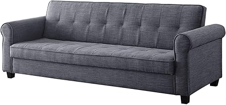 Q Max Dark Blue Grey Linen Convertible Adjustable Futon Couch Sofa
