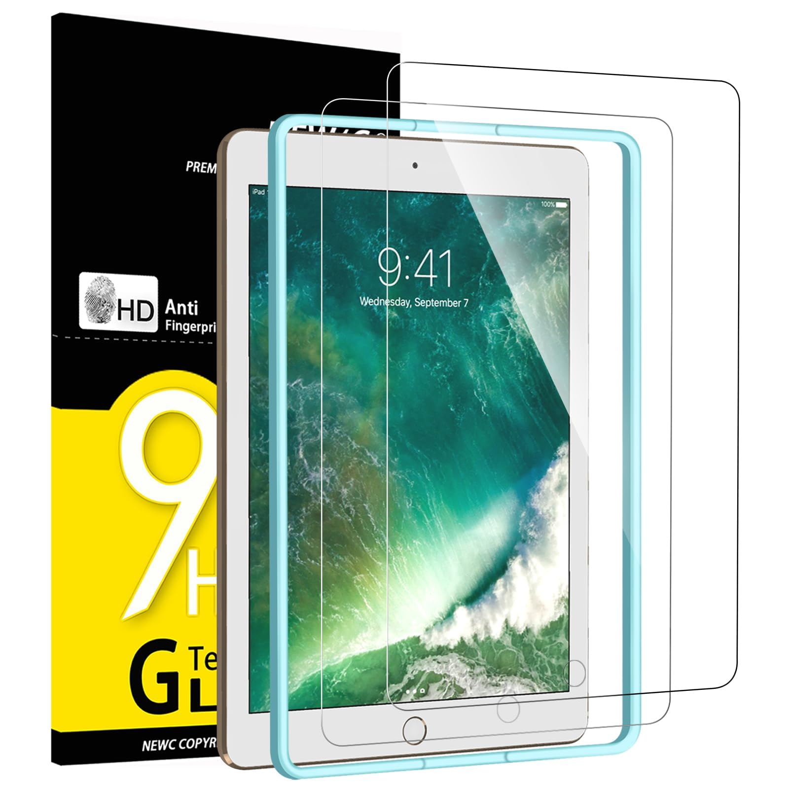NEW'C 2 Pack Designed for iPad Air 3 (10.5 Inch 2019 Model) and iPad Pro 10.5 2017, Screen Protector Film - 9H Hardness Glass - Installation Frame Included