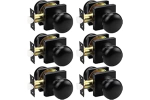GOBEKOR 6 Pack Black Passage Door Knobs Interior Matte Black Square Keyless Indoor Door Knobs Closet Hall Door Knob Round Pas