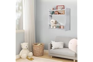 YLYHSST Nursery Floating Shelves 16 Inch Solid Wood Bookshelf, Suitable for Kids Room, Nursery. Double Decker Toys Storage, Kitchen Spice Rack, White