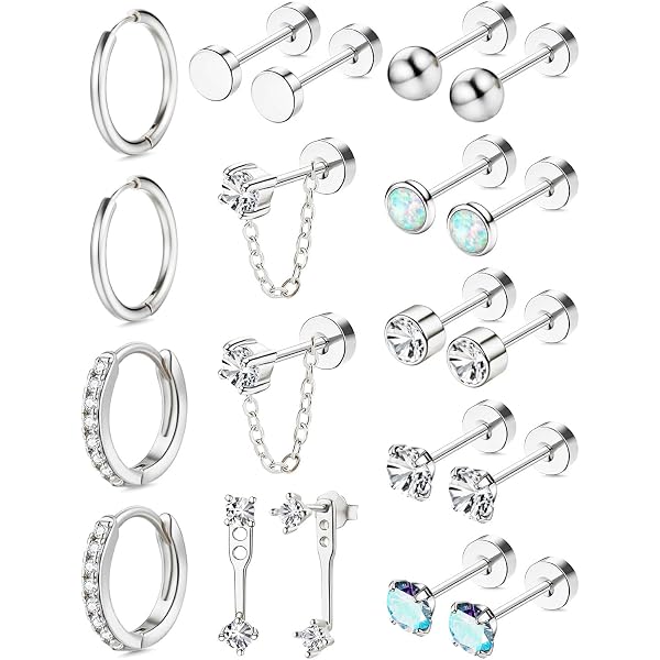 Set Di 4 Orecchini Flat Back In Argento Sterling Con Zirconia Cubica – Borchie E Cerchi Ipoallergenici Per Cartilagine E Lobo - 3