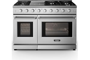 COSTWAY 48 Inches Natural Gas Range, with 7 Burners Cooktop & Double Ovens, Storage Drawer, Dual Fuels Range with Cast Iron Grates & Enamel Interior, Stainless Steel (48 Inch)