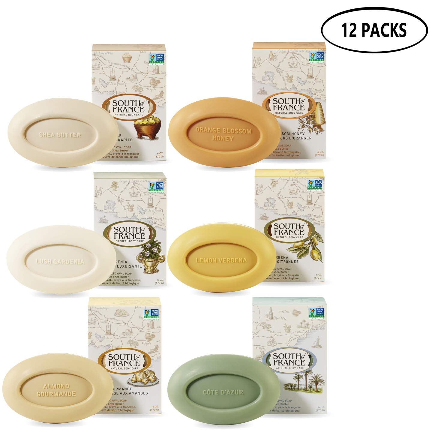 South of France Bath Bar Soap Variety Pack of 12 ; 6