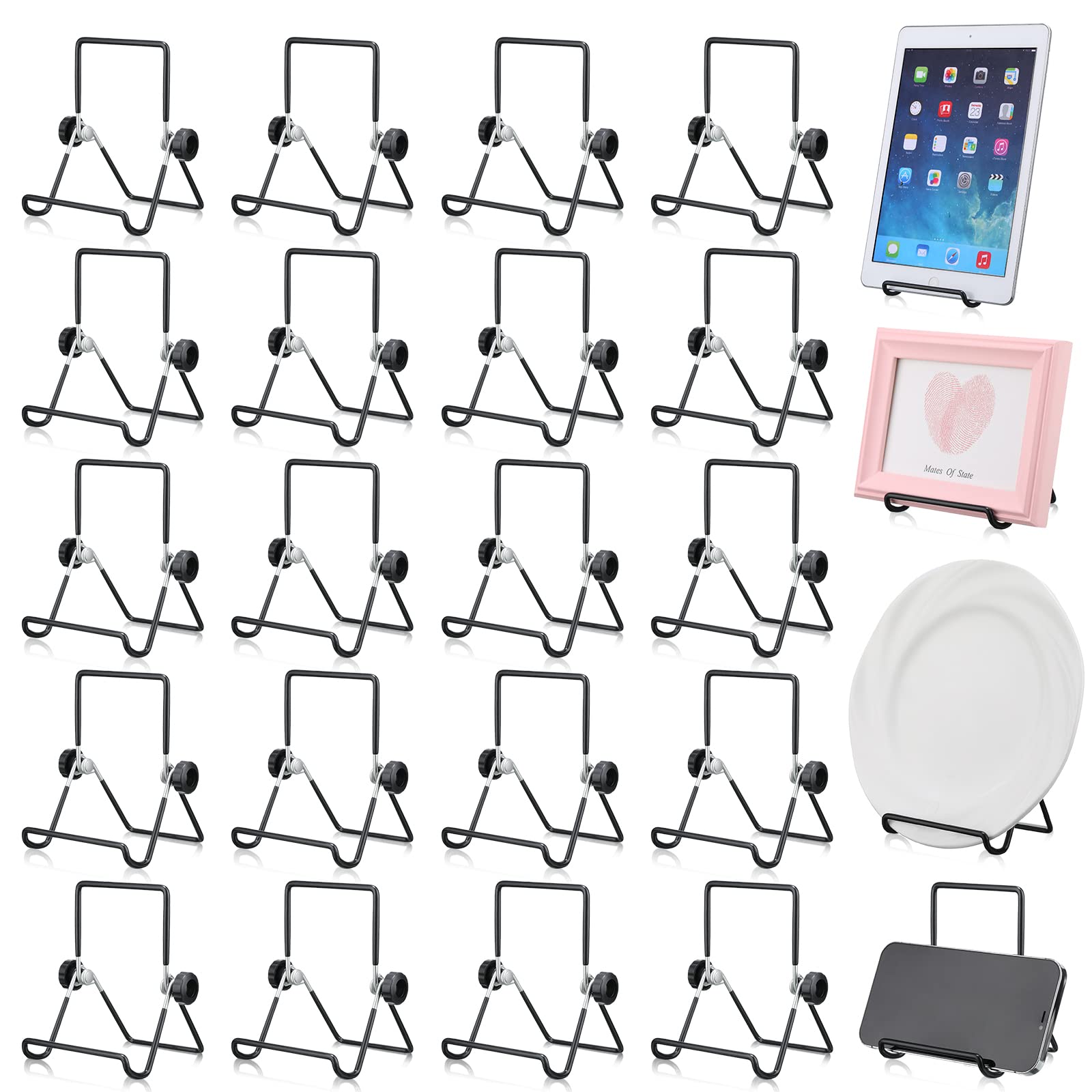 Photo 1 of Kenning 24 Pack Book Stand, Foldable Picture Holders for Tables, 3.54'' X 5.12'' Metal Plate Stands for Display Photo Easel Cutting Board Record Frame Holder (Black)