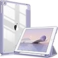 Fintie Hybrid Slim Case for iPad 6th / 5th Generation (2018/2017), iPad Air 2 / Air 1 (9.7 Inch) - [Built-in Pencil Holder] Shockproof Cover with Clear Transparent Back Shell, Lilac Purple