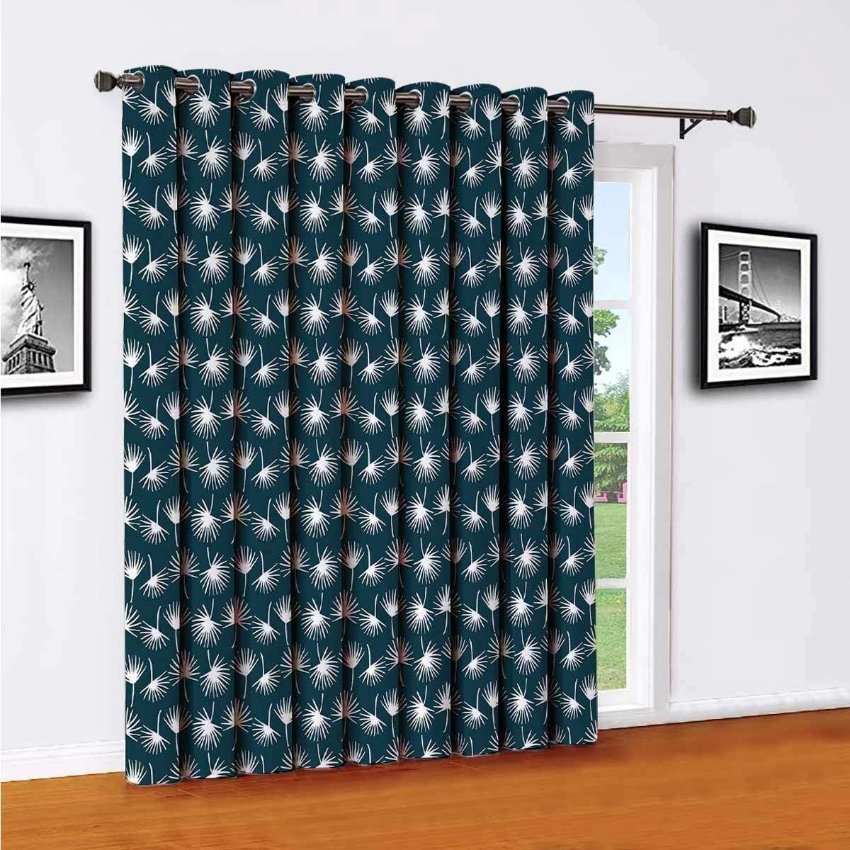 Teal Room partition curtain wall partition,Abstract Natural Foliage Pattern in White Dandelion