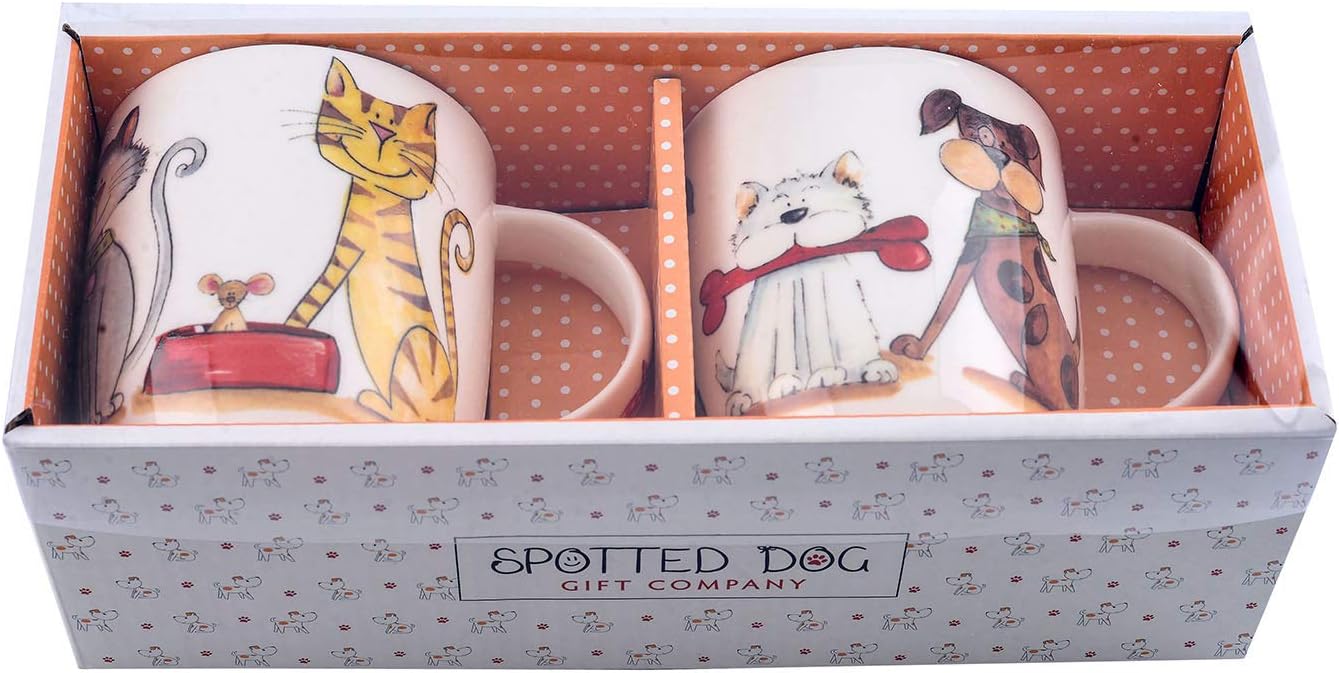 SPOTTED DOG GIFT COMPANY Cat & Dog Mugs Set of 2 - 350ml Ceramic China Coffee Mugs & Tea Cups, White, 2 Count (Pack of 1) - Image 3