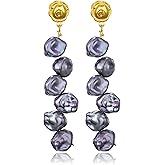 Wellike Long Pearl Earrings For Women Dangling Baroque Pearl Drop Earrings Dangle 18k Gold Plated Flower Earring Wedding Bridal Statement Earrings Dangly Trendy Jewelry