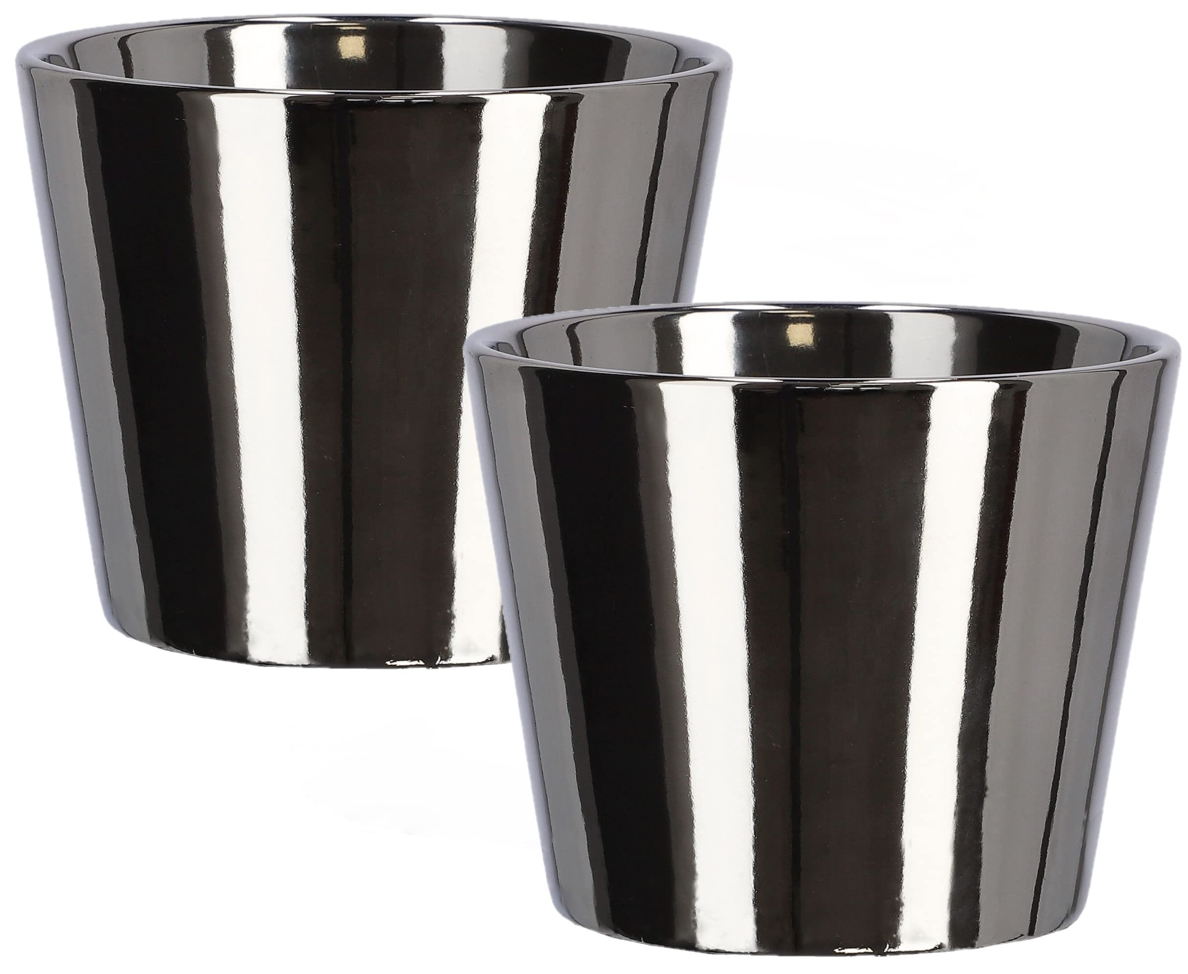 KOTARBAU® Small Ceramic Plant Pot Diameter 11 cm Glazed Shiny (Pack of 2, Silver)